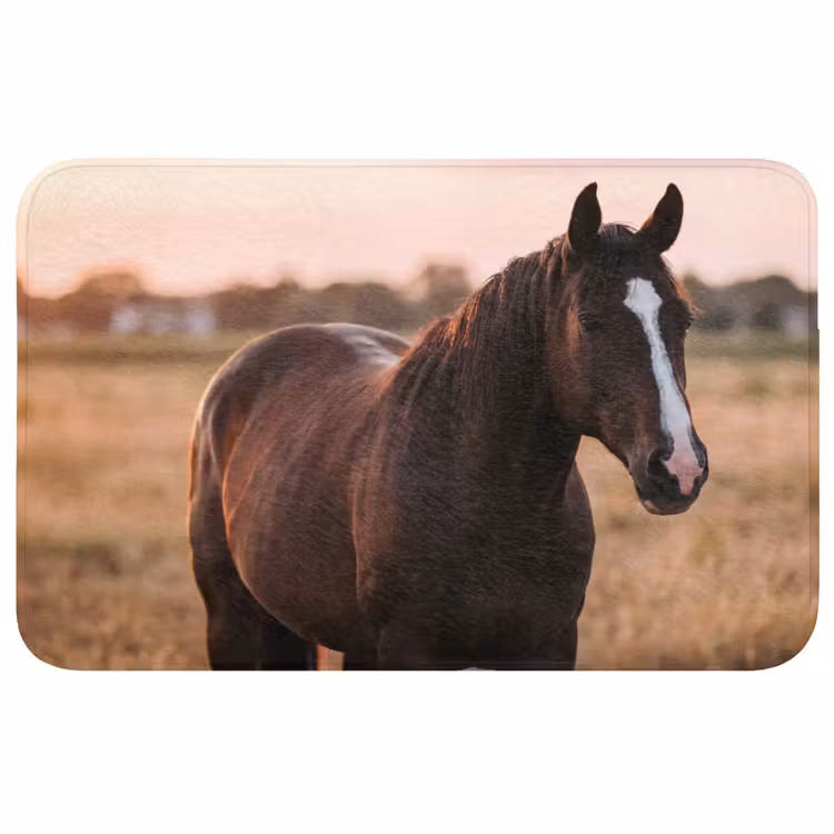 Paard - Zonsondergang - Bruin Badmat middel -3d