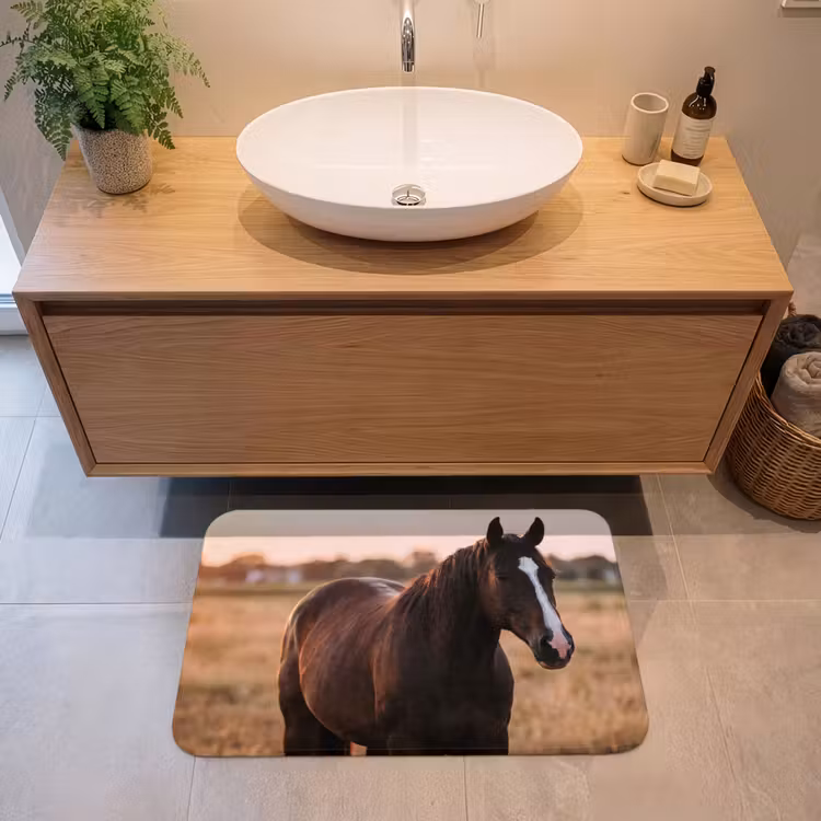 Paard - Zonsondergang - Bruin Badmat middel -sfeer1
