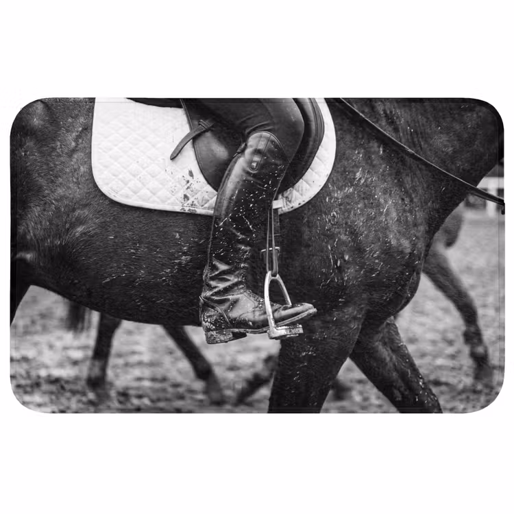 Paard - Sport - Zwart - Wit Badmat middel -3d