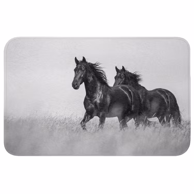 Paarden - Gras - Zwart - Wit Badmat middel -3d