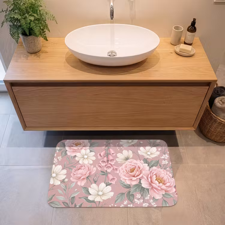 Pioenrozen - Vingerhoedskruid - Pink Badmat middel -sfeer1