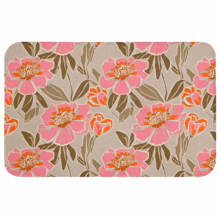 Pioenrozen - Patroon - Roze Badmat middel 997 -3d