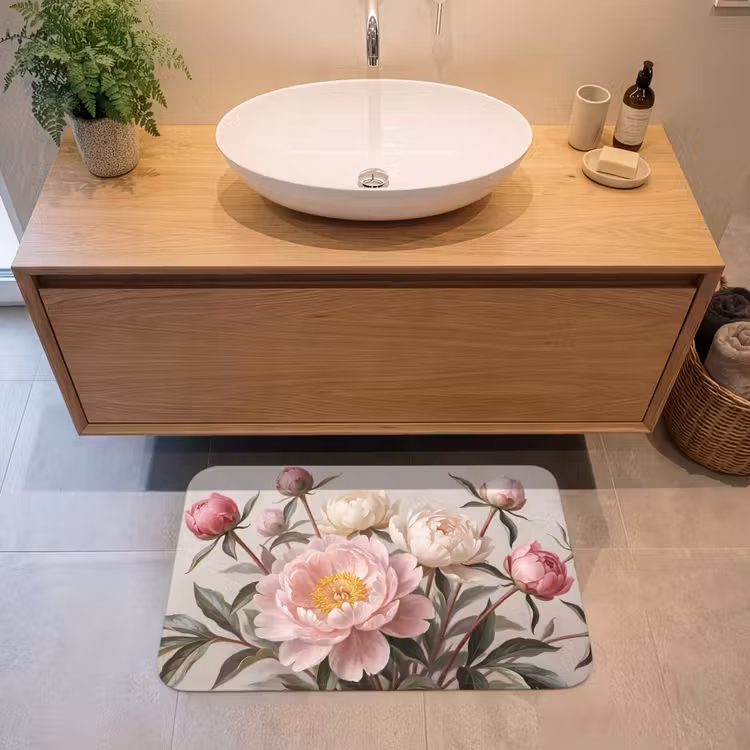 Pioenrozen - Boeket - Roze Badmat middel -sfeer1
