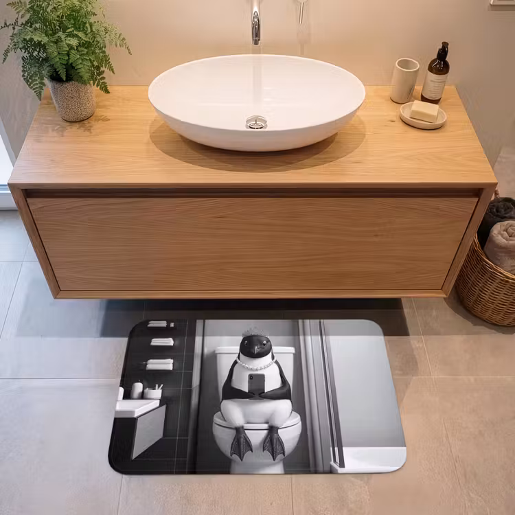 Pinguïn - Telefoon - Toilet - Zwart - Wit Badmat middel -sfeer1