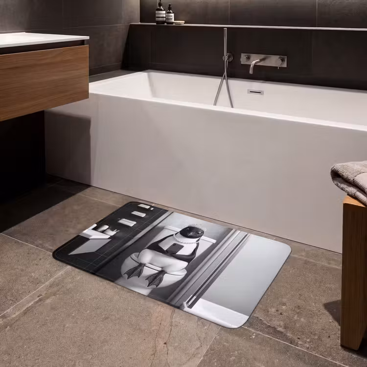 Pinguïn - Telefoon - Toilet - Zwart - Wit Badmat middel -sfeer3