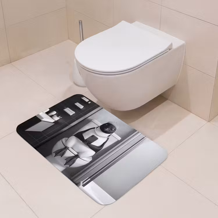 Pinguïn - Telefoon - Toilet - Zwart - Wit Badmat middel -sfeer4
