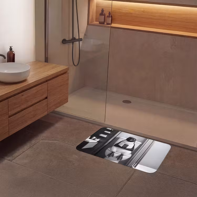 Pinguïn - Telefoon - Toilet - Zwart - Wit Badmat middel -sfeer2
