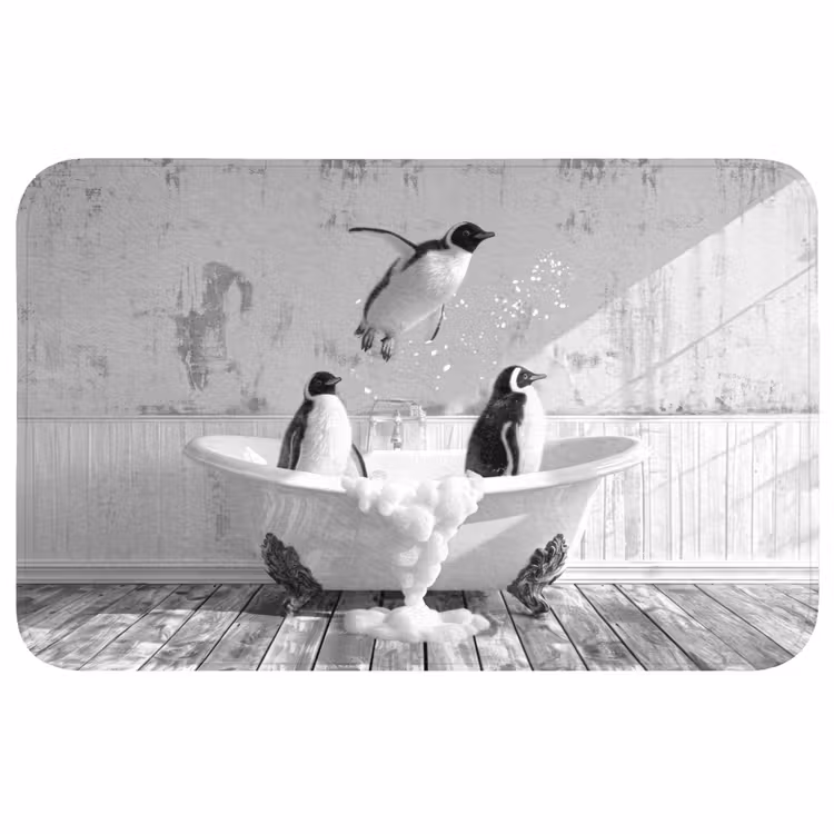Pinguïns - Vintage - Dieren - Zwart - Wit Badmat middel -3d