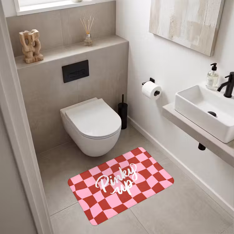 Pinky up - Geblokt - Bordeauxrood Badmat middel -sfeer4