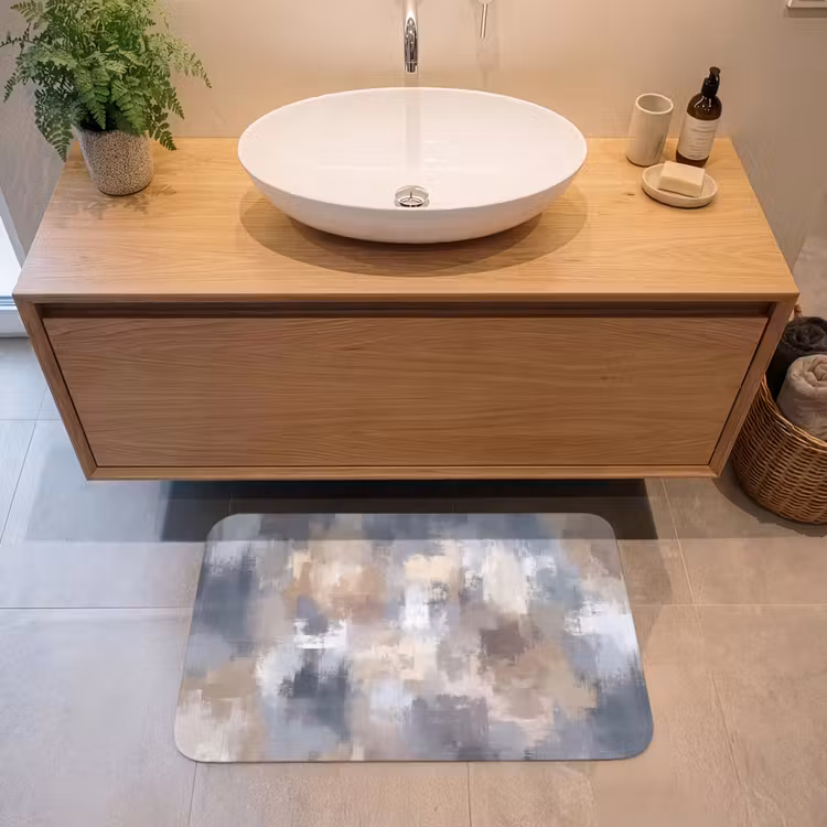 Penseelstreken - Schilderij - Beige Badmat middel -sfeer1