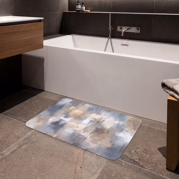 Penseelstreken - Schilderij - Beige Badmat middel -sfeer3
