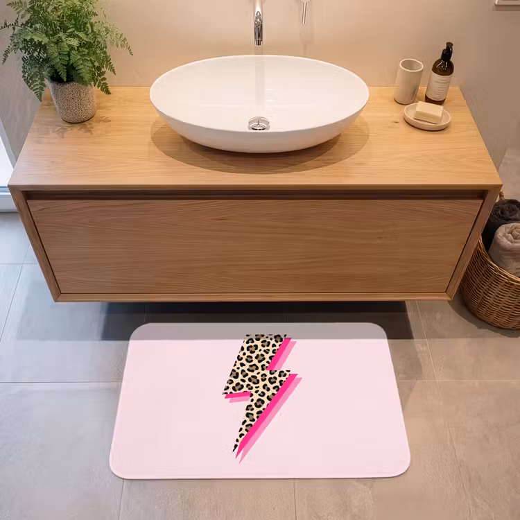 Stippen - Roze - Bliksem Badmat middel -sfeer1