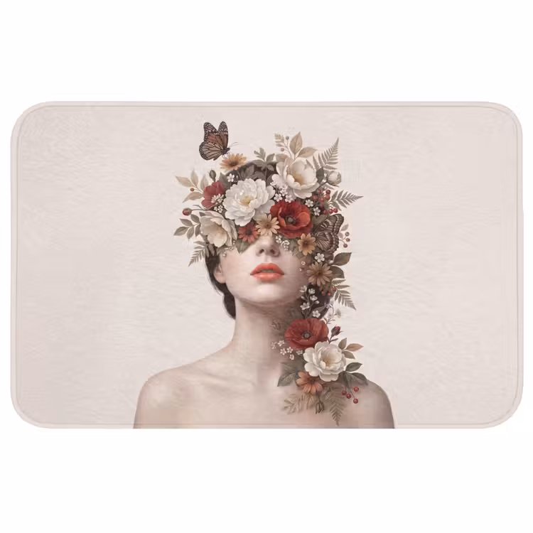 Portret - Bloemen - Cremé Badmat middel -3d