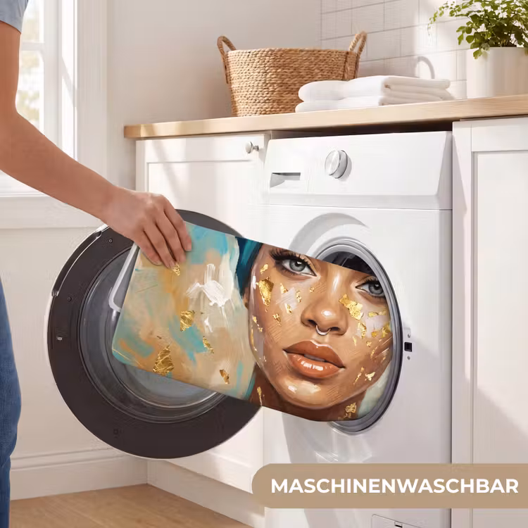 Portret - Vrouw - Schilderij - Blauw - Goud - Expressief Badmat middel -USP_WasbaarDE