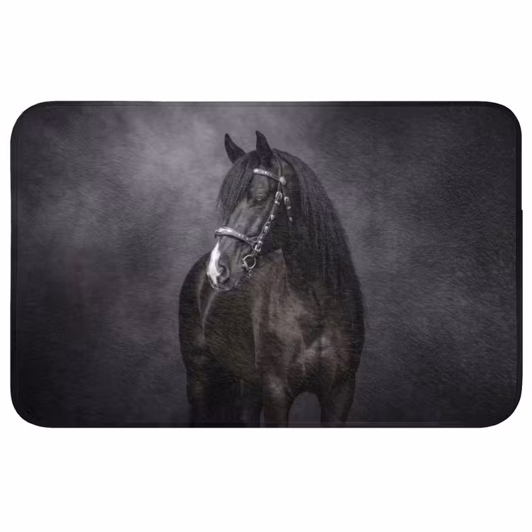 Portret - Paard - Zwart Badmat middel -3d