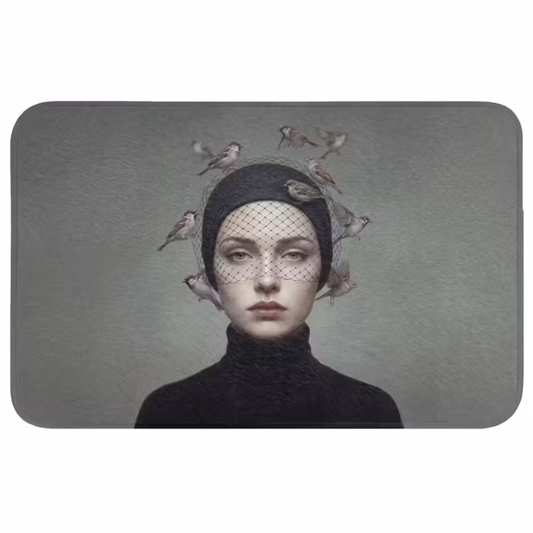 Portret - Vogels - Zwart Badmat middel -3d