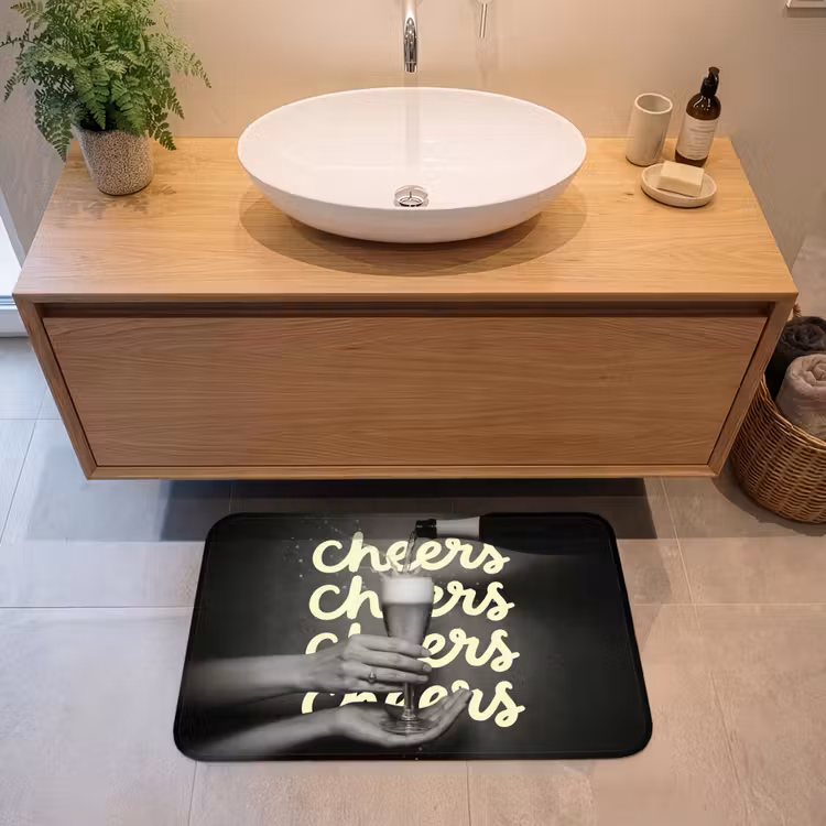 Cheers - Wijn - Zwart - Wit Badmat middel -sfeer1