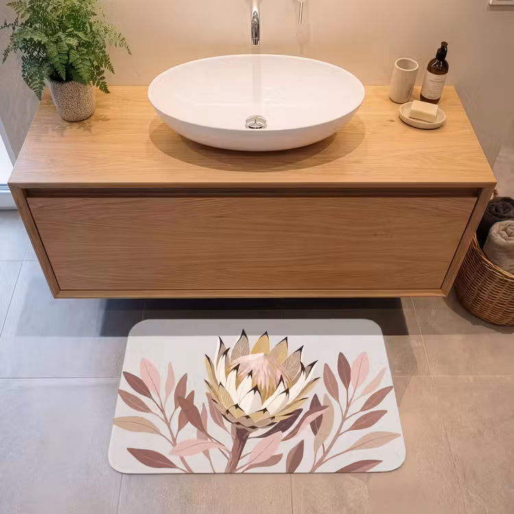 Protea - Bloem - Botanisch - Beige Badmat middel -sfeer1