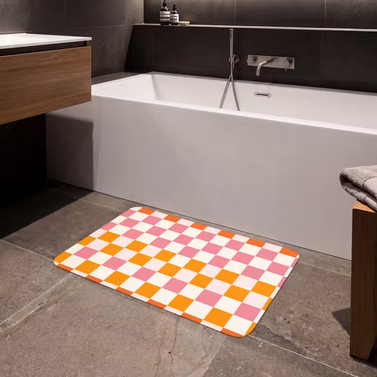 Vierkant - Patroon - Oranje Badmat middel 997 -sfeer3