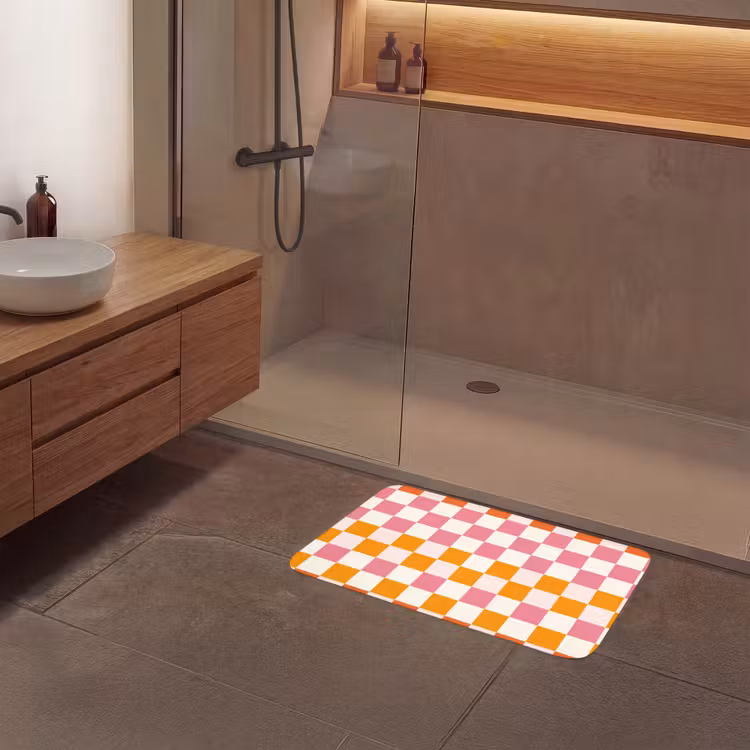 Vierkant - Patroon - Oranje Badmat middel 997 -sfeer2