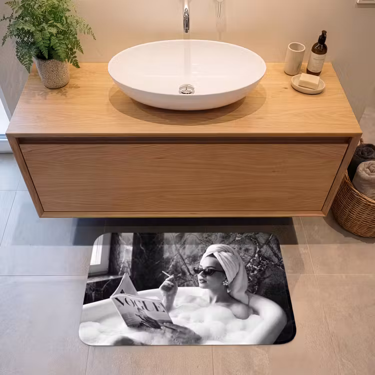 Relaxt - Bad - Zwart - Wit Badmat middel -sfeer1