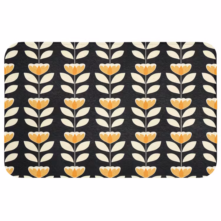 Retro - Bloem - Zwart - Okergeel Badmat middel 997 -3d
