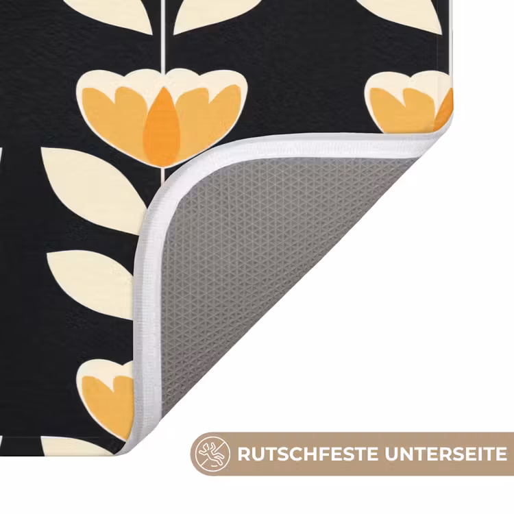 Retro - Bloem - Zwart - Okergeel Badmat middel 997 -USP_AntislipDE