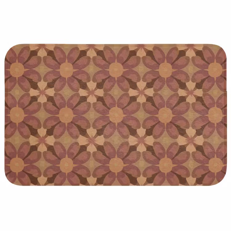 Retro - Bloemen - Bruin Badmat middel 997 -3d