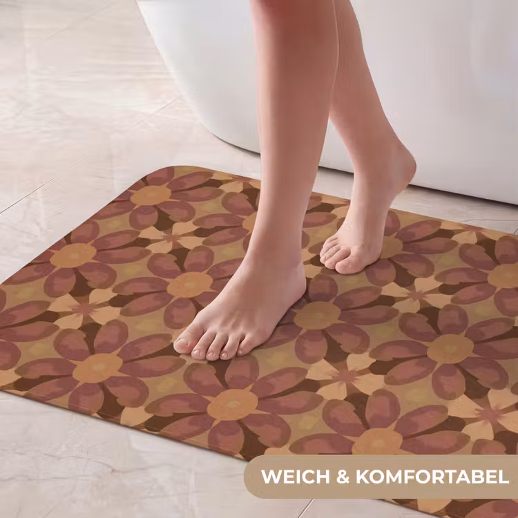 Retro - Bloemen - Bruin Badmat middel 997 -USP_ZachtDE