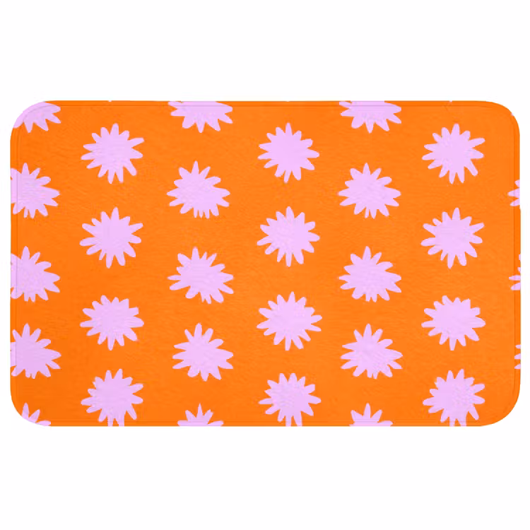 Retro - Bloemen - Oranje Badmat middel 997 -3d