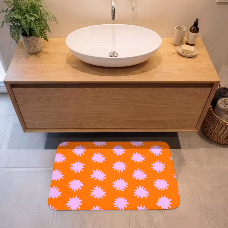 Retro - Bloemen - Oranje Badmat middel 997 -sfeer1