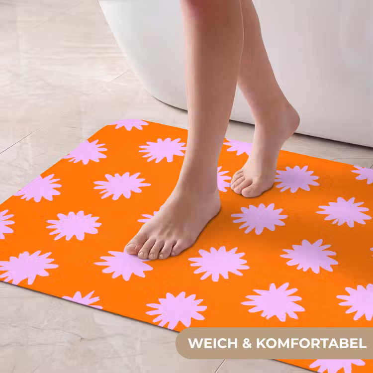 Retro - Bloemen - Oranje Badmat middel 997 -USP_ZachtDE