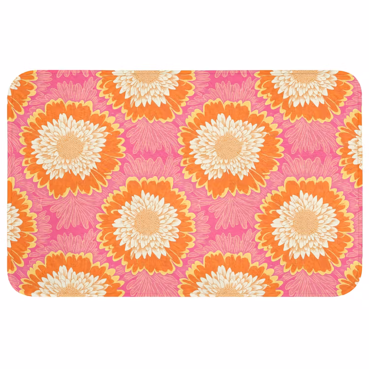 Retro - Bloemen - Kleurrijk Badmat middel 997 -3d