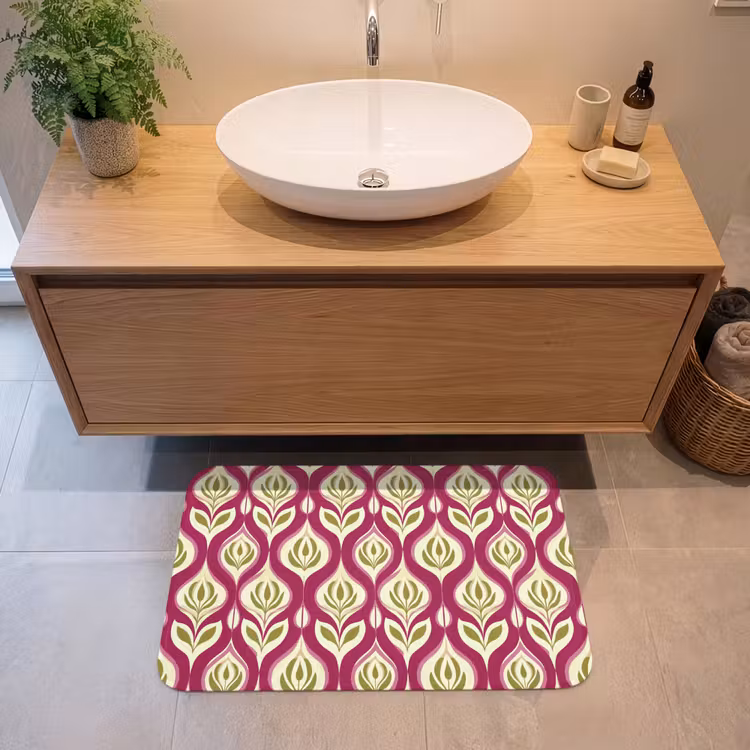 Retro - Floraal - Paars Badmat middel 997 -sfeer1