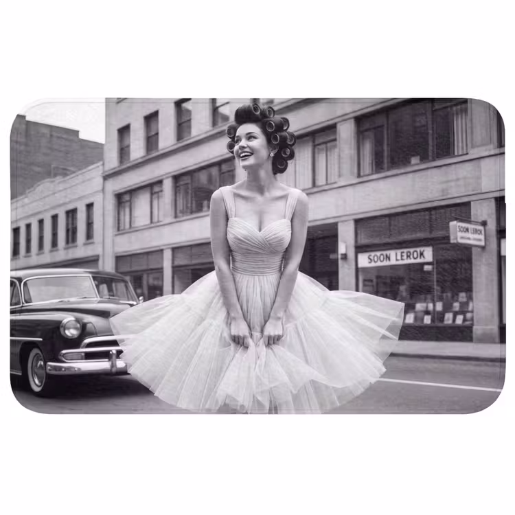 Retro - Vrouw - Zwart - Wit Badmat middel -3d