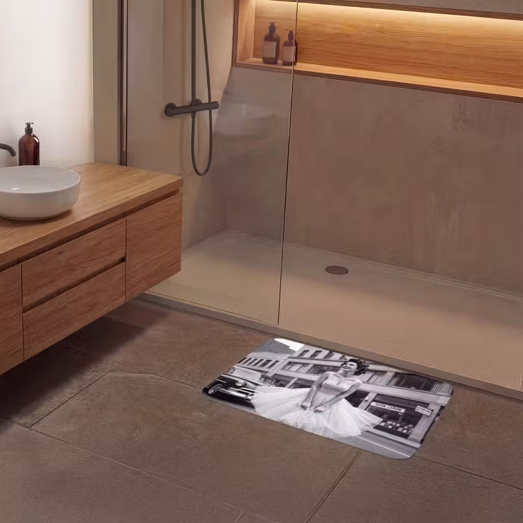 Retro - Vrouw - Zwart - Wit Badmat middel -sfeer2