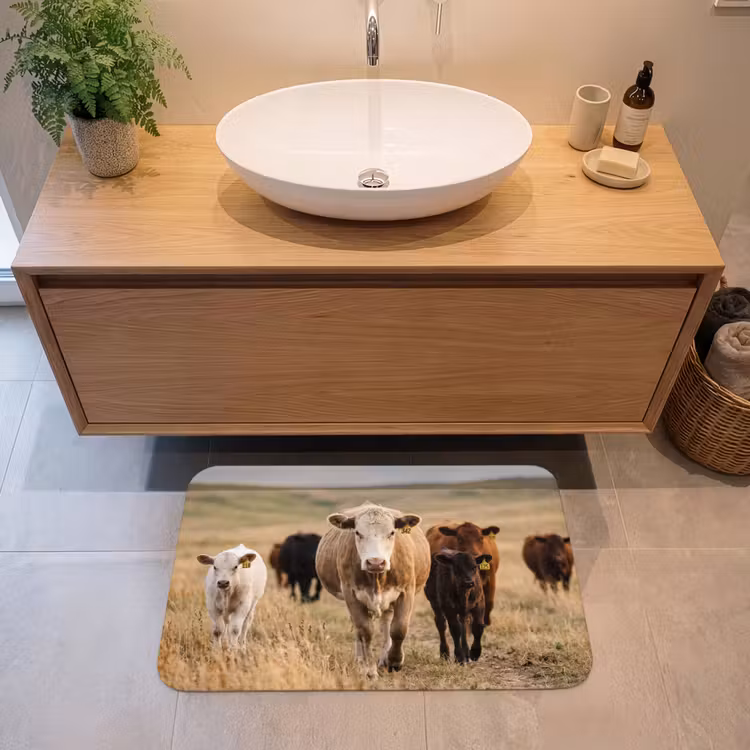 Runderen - Kudde - Landschap - Weide - Rustig Badmat middel -sfeer1