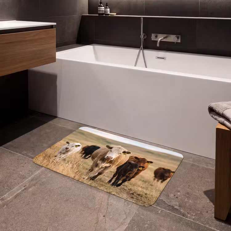 Runderen - Kudde - Landschap - Weide - Rustig Badmat middel -sfeer3