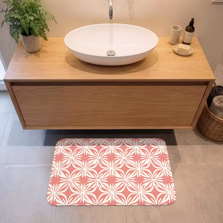 Roze - Bloemenmotief - Wit - Modern Badmat middel 997 -sfeer1
