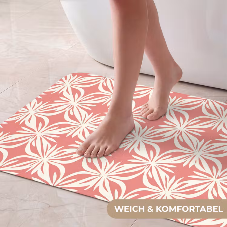 Roze - Bloemenmotief - Wit - Modern Badmat middel 997 -USP_ZachtDE
