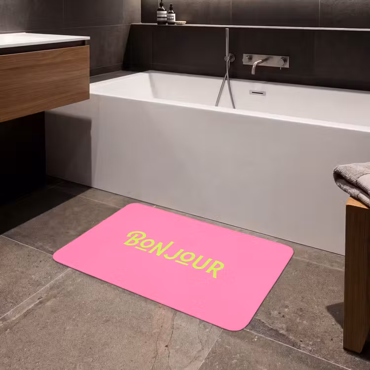 Roze - Groene Bonjour - art-deco Badmat middel -sfeer3