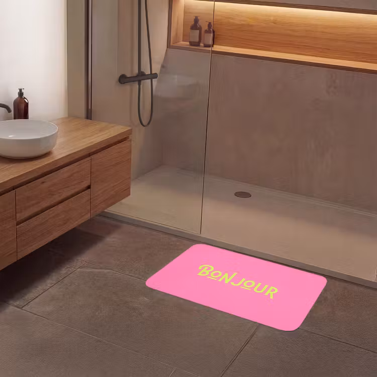 Roze - Groene Bonjour - art-deco Badmat middel -sfeer2