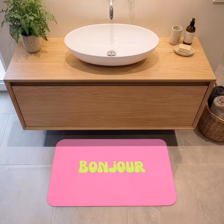 Roze - Groene bonjour - Organisch Badmat middel -sfeer1