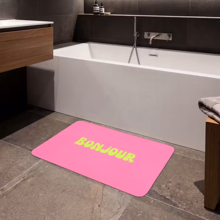 Roze - Groene bonjour - Organisch Badmat middel -sfeer3