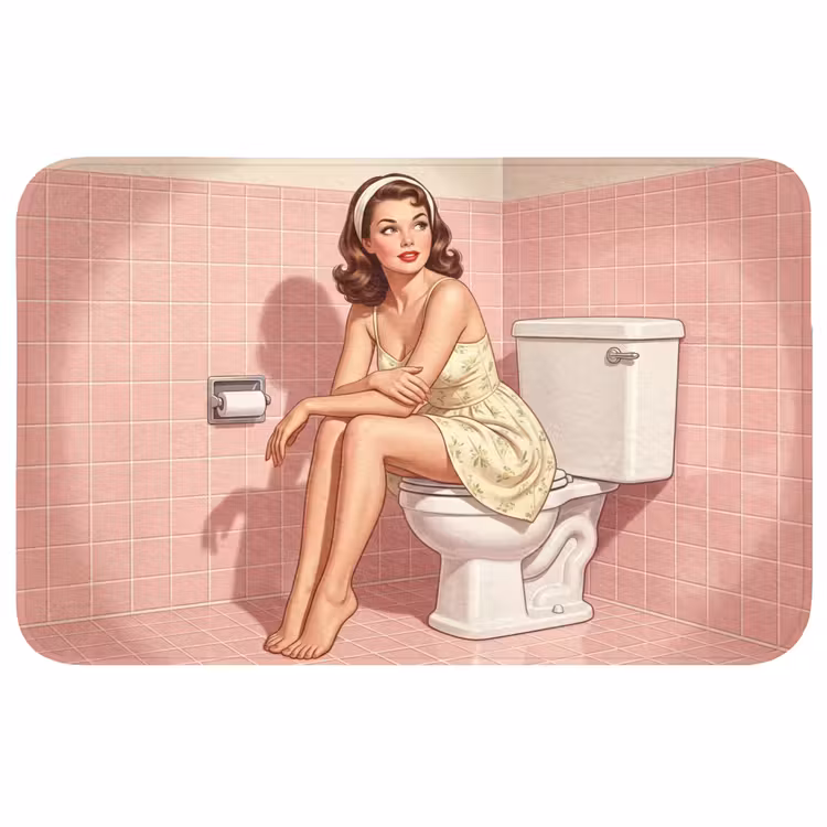 Roze - Retro - Vrouw Badmat middel -3d