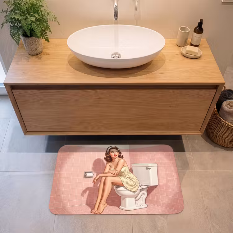 Roze - Retro - Vrouw Badmat middel -sfeer1