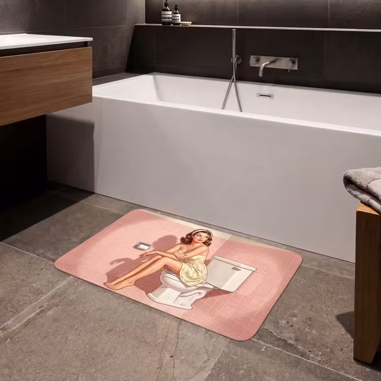 Roze - Retro - Vrouw Badmat middel -sfeer3
