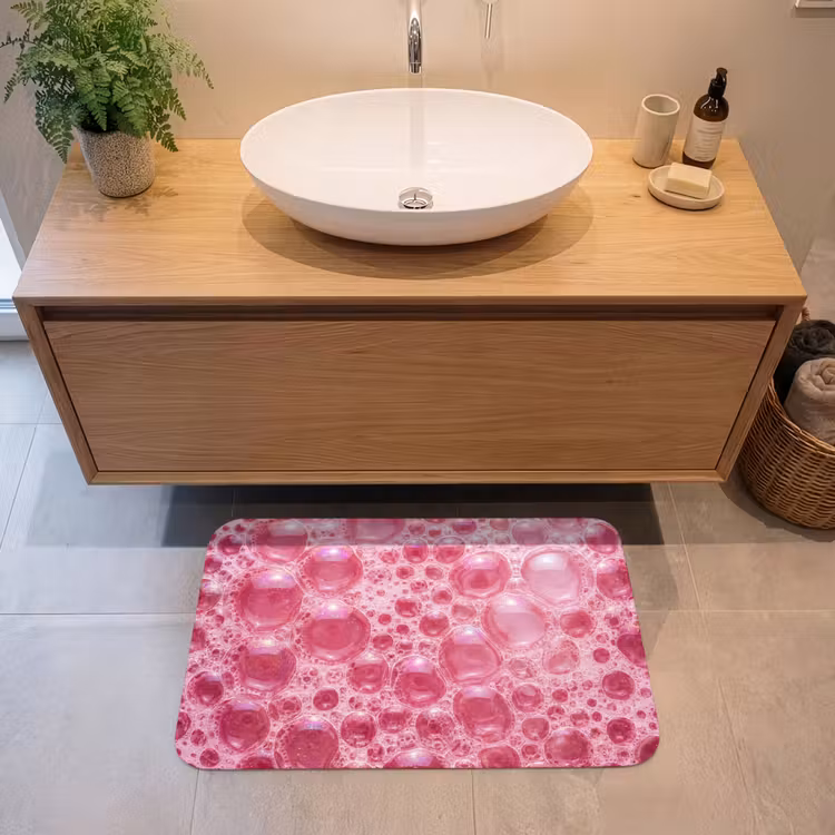 Roze - Schuim - Bubbels Badmat middel -sfeer1