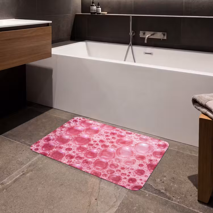Roze - Schuim - Bubbels Badmat middel -sfeer3
