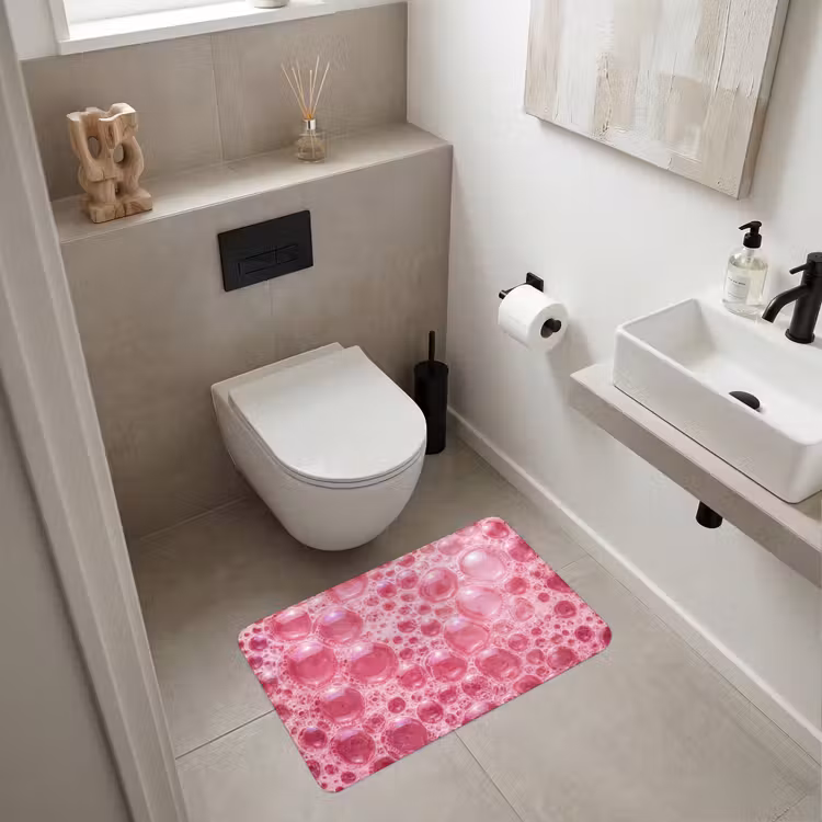 Roze - Schuim - Bubbels Badmat middel -sfeer4